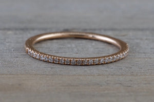 14kt Rose Gold 1mm Diamond Ring Band Wedding Engagement Stack Dainty