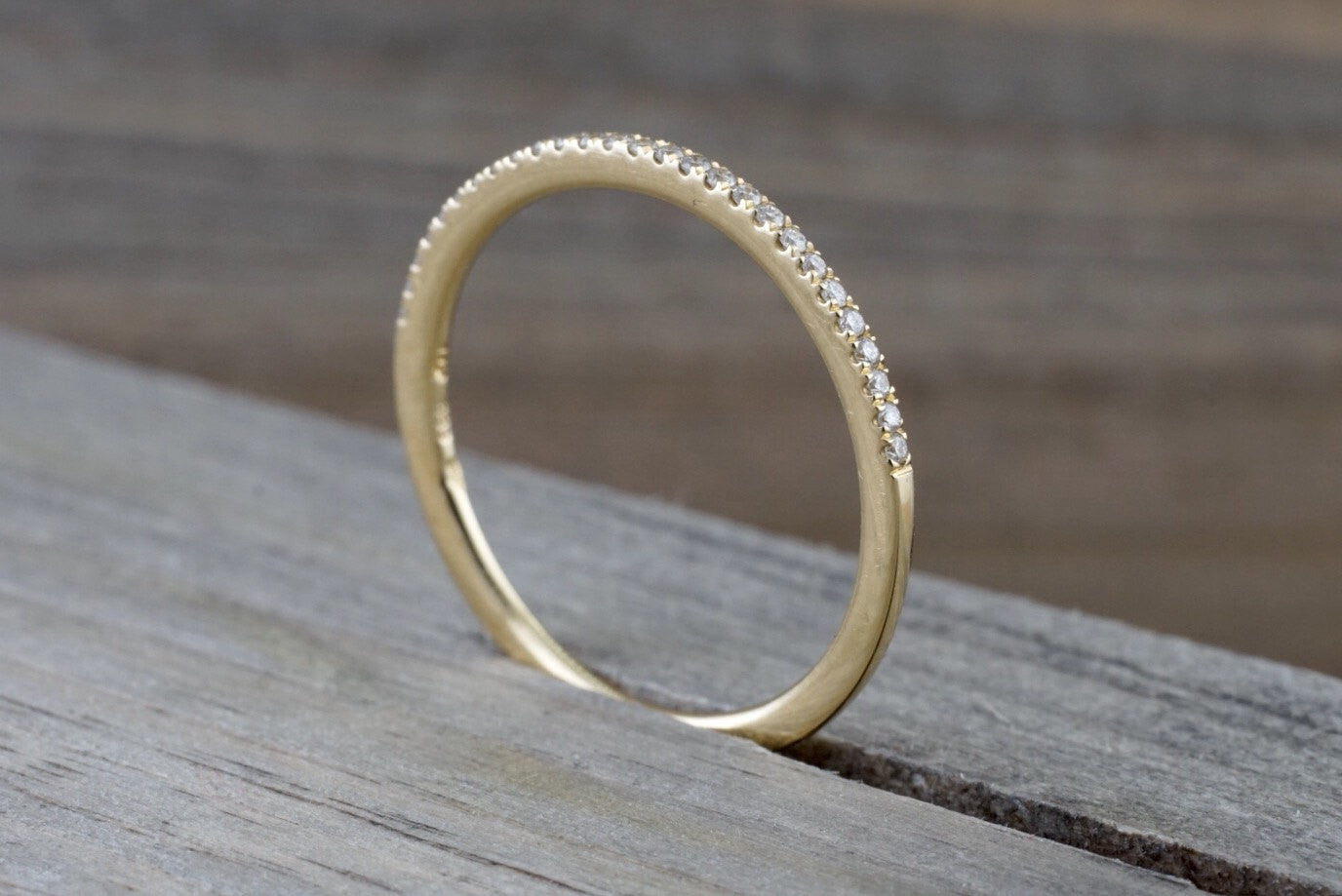 14kt Yellow Gold 1mm Diamond Ring Band Wedding Engagement Stack Dainty