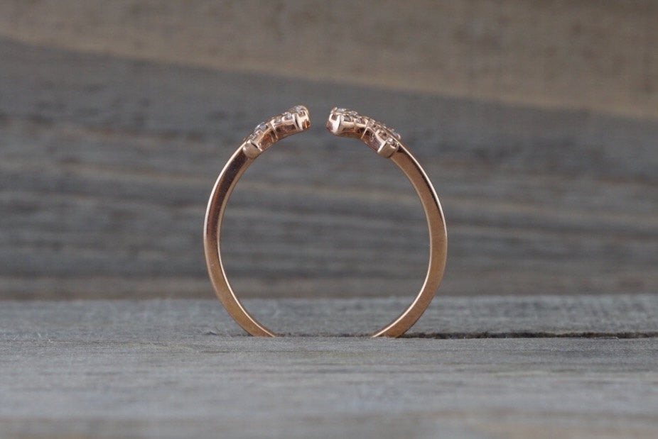 14k Solid Rose Gold Diamond Open Triangle Xoxo Fashion Ring Band Love Xs Kiss Kisses - Brilliant Facets