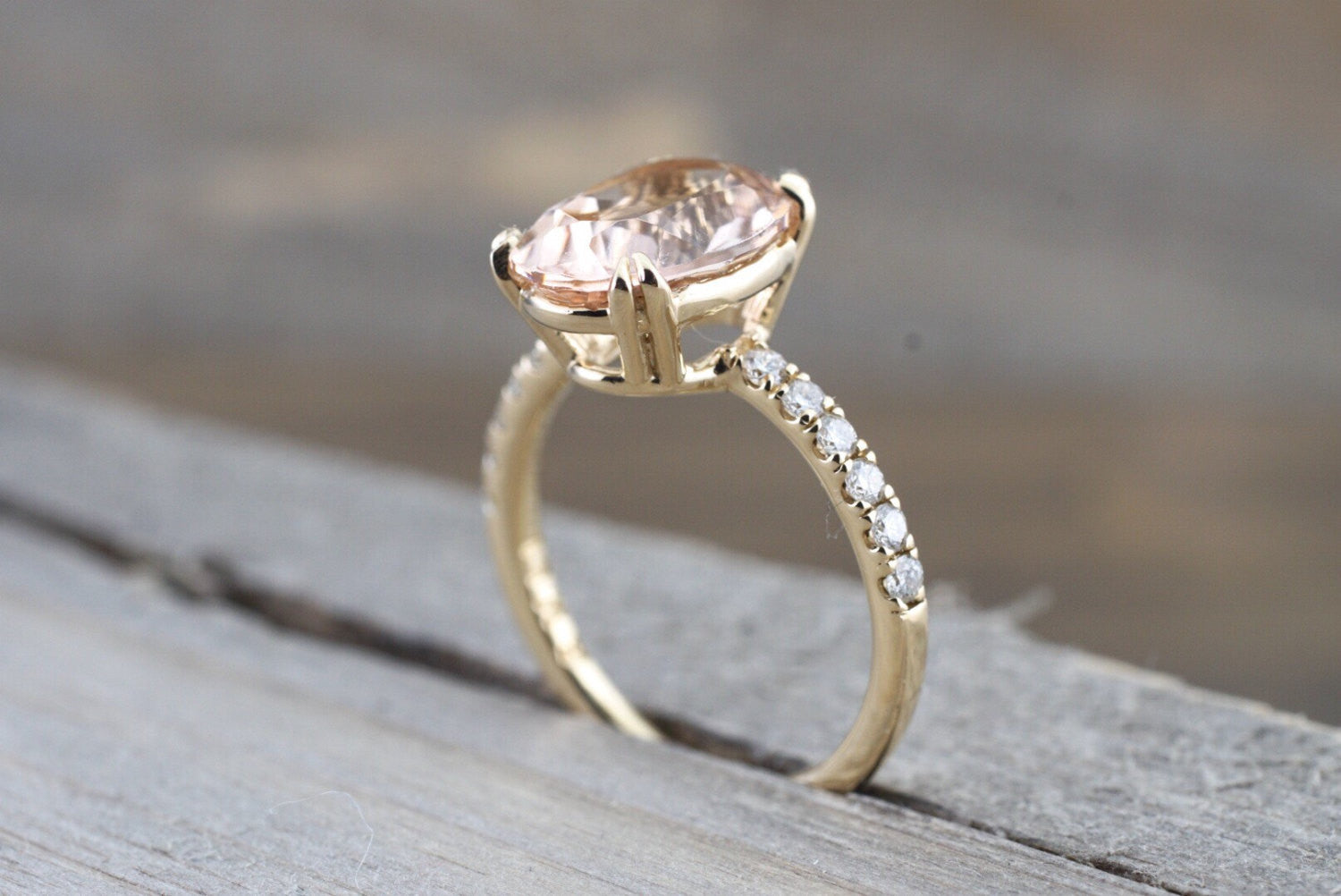 Diamond Oval Morganite Engagement Ring Band  11x9 Solitaire