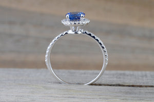 18k White Gold Round Cut Tanzanite Diamond Halo Wedding Engagement Promise Ring Anniversary