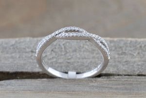 14k White Gold Infinity Twist Cross Eternity Crossover Diamond Engagement Ring RR010002