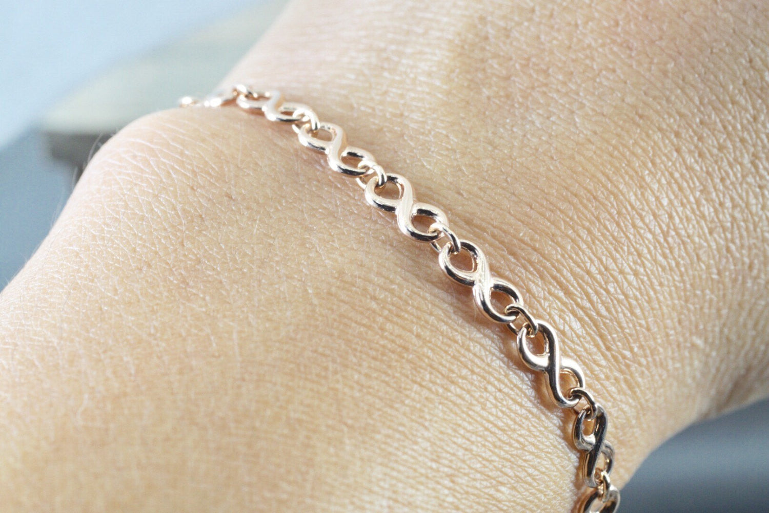 14k Rose Gold Infinity Love Charm Link Bracelet Dainty Love Gift Fashion - Brilliant Facets