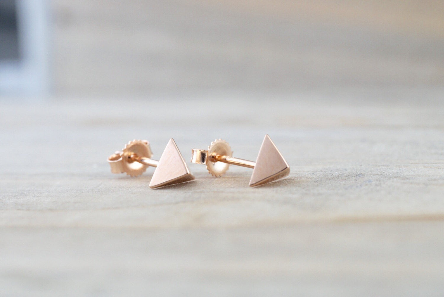 14k Rose or Yellow Gold Pyramid Triangle Stud Earring Studs 3d Point ERTRI3DR - Brilliant Facets