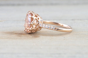 14k Rose Gold Oval Morganite Engagement Promise Wedding Anniversary Ring - Brilliant Facets