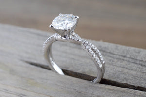 14k White Gold Solitaire Round Moissanite Diamond Engagement Promise Ring Charles & Colvard