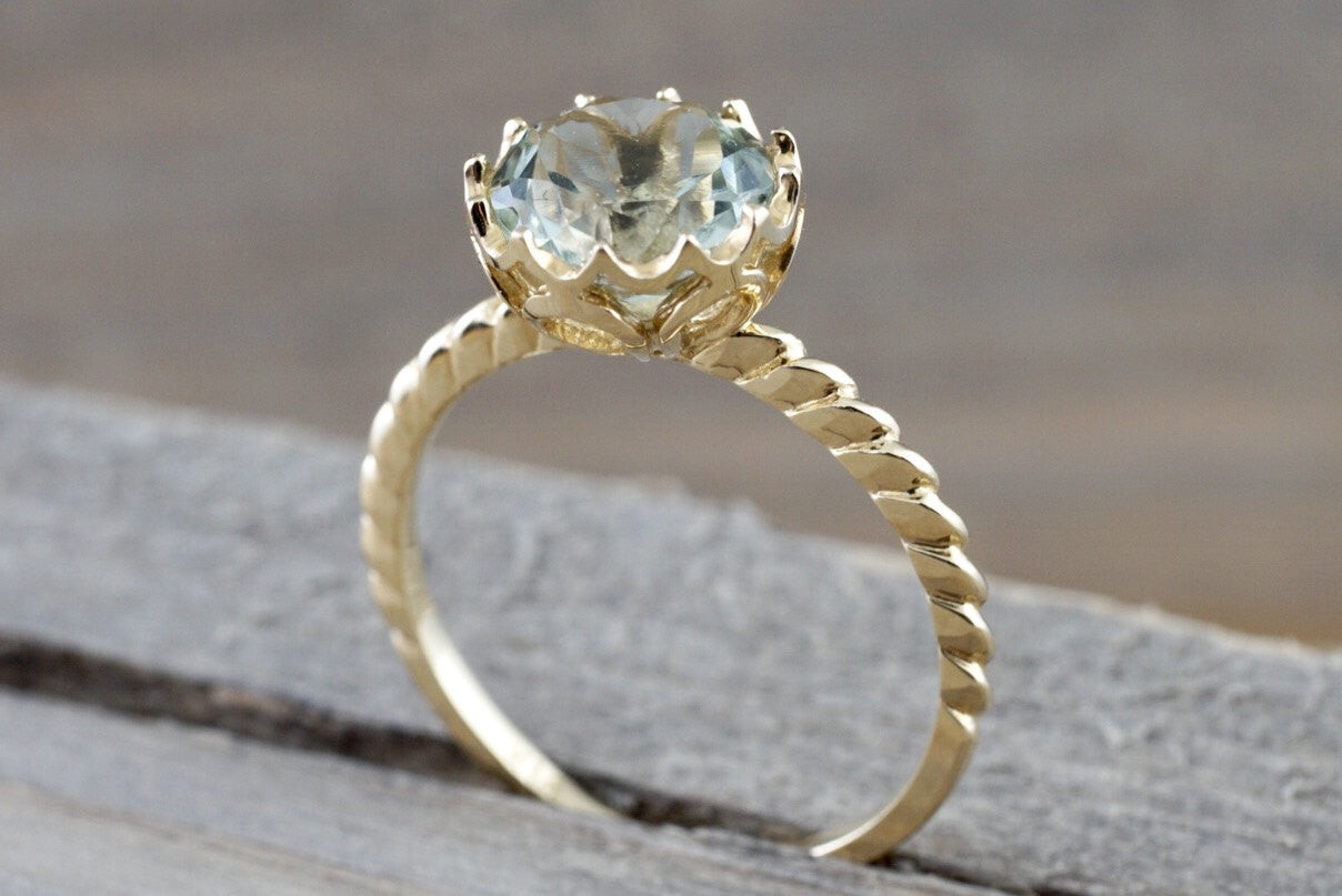 Mandi 14kt Yellow Gold 8mm Round Green Amethyst Engagement Ring Vintage February Birthstone