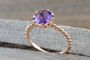 Mandi Amethyst 14k Rose Gold 7mm Round Purple Engagement Ring February Birthstone