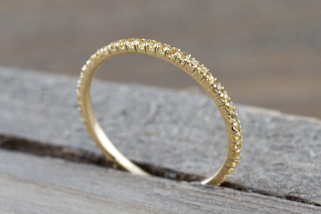 14k Yellow Gold Yellow Sapphire Dainty Thin Eternity Band Anniversary Engagement Stackable Ring