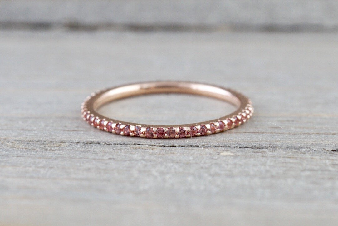 14k Rose Gold Peach Sapphire Eternity Stackable Band Ring