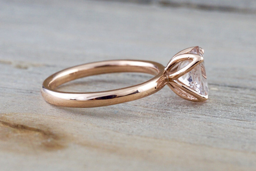 9x7mm 14k Rose Gold Elongated Oval Cut Pink Peach Morganite Prong Engagement Promise Ring Rope