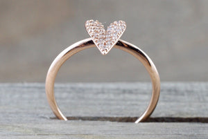 14k Rose Gold Diamond Micro Pave Heart Anniversary Promise Love Ring Band Fashion - Brilliant Facets