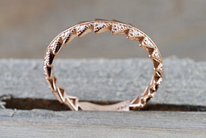 14k Rose Gold Infinity Twist Arrow Crossover Triangle Diamond Engagement Band ZigZag - Brilliant Facets