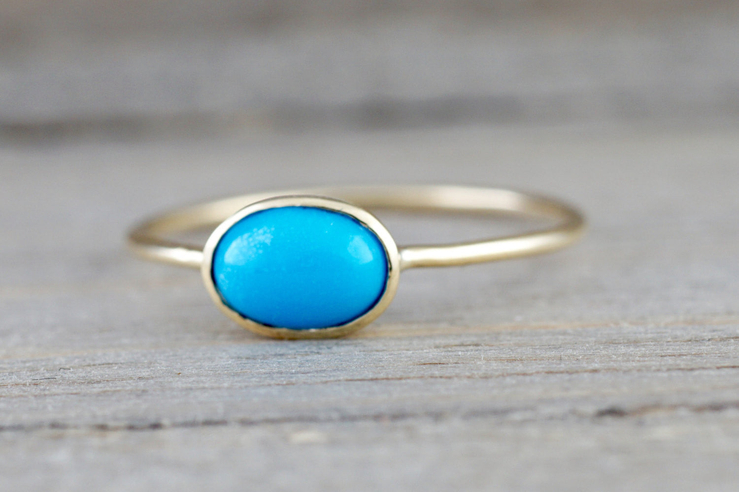 14k Yellow Gold Oval Bezel Natural Turquoise 0.66 carats Band Ring ...