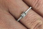 18k White Gold Diamond Emerald Engagement Band Brilliant Cut Stackable Thin Dainty