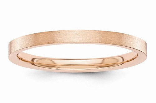 14kt Solid Rose Gold Satin Finish Flat Design Bridal Engagement Wedding Band 2mm Width