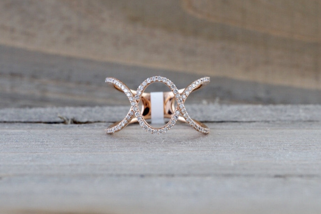 Fashion Art Deco Cross 14k Rose Gold Diamond Love Promise Ring Band Shaped Large Fashion 0.30 carats