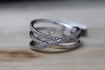 14kt White Gold Diamond Twist Intertwined Love knot X Cross Infinity Band Cross Ring