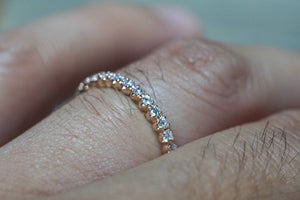 14k Rose Gold Eternity Diamond Vintage Milgrain Classic Full Eternity Band Ring Engagement Wedding - Brilliant Facets