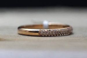 14k Rose Gold Micro Pave Dome Design Dainty Thin Diamond Engagement Band Brilliant Cut - Brilliant Facets