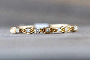 14K Yellow Gold Dainty Thin Stackable Diamond Vintage Classic Arch Shaped