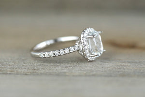 18k White Gold Diamond Oval Topaz Halo Engagement Wedding Anniversary Love Promise Ring Band