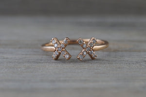 14k Solid Rose Gold Diamond Open Triangle Xoxo Fashion Ring Band Love Xs Kiss Kisses - Brilliant Facets