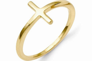 14kt Solid Gold Sideways Cross Ring Side Ways Rose White Yellow Polished Band