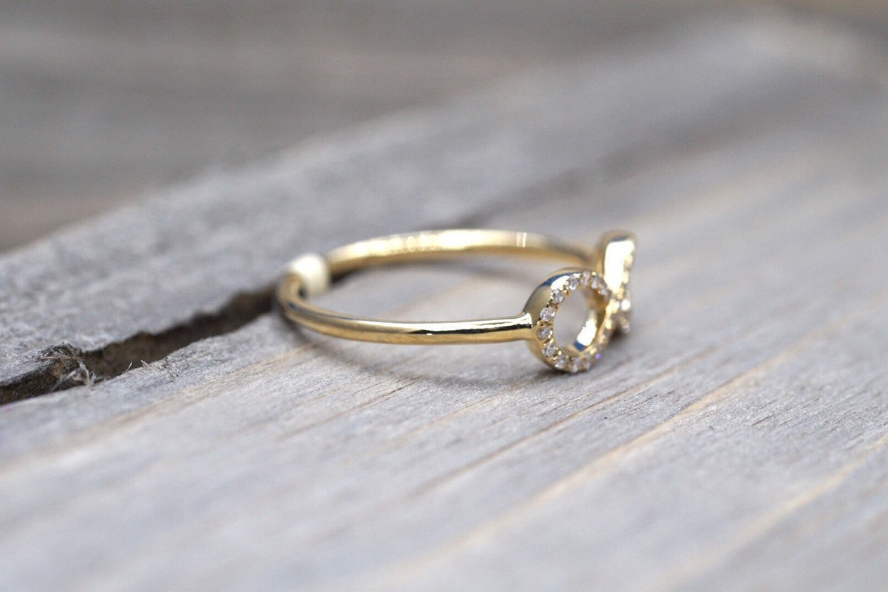 14k Yellow Gold Diamond Pave Polished Infinity Love Symbol Ring Band