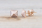 14k Rose Gold Diamond Pave Pyramid Triangle Stud Earring Stud 3d Point Fashion Earrings - Brilliant Facets