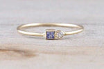 14k Yellow Gold Diamond Tanzanite Ring Dainty Band Bezel Birthstone Gemstone Stackable