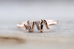 14kt Rose Gold Diamond Hammered Heart Beat Vine Large Ring Crown Vintage