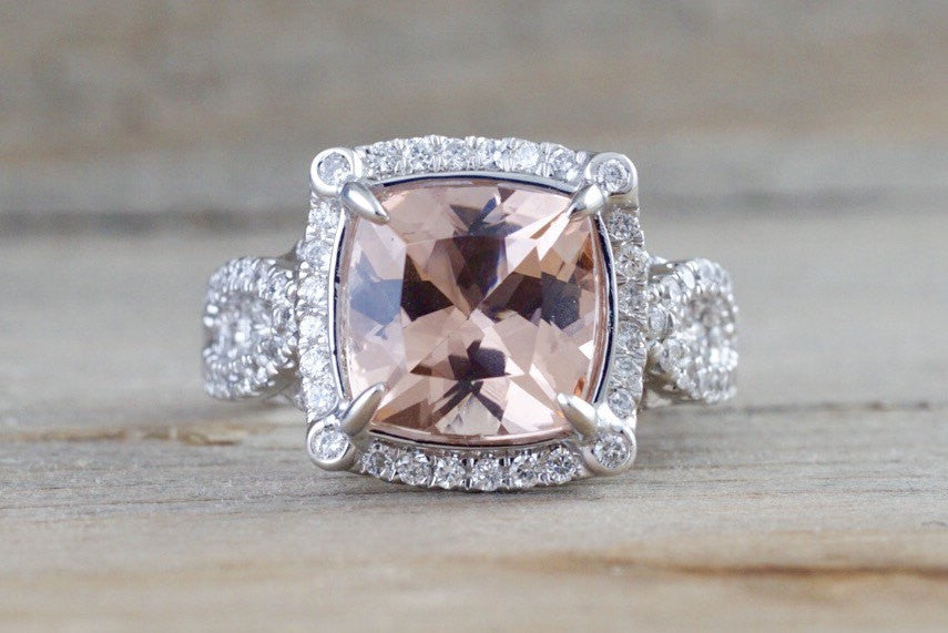 Gemstone Morganite Cushion Cut Engagement Rings Order Engagement