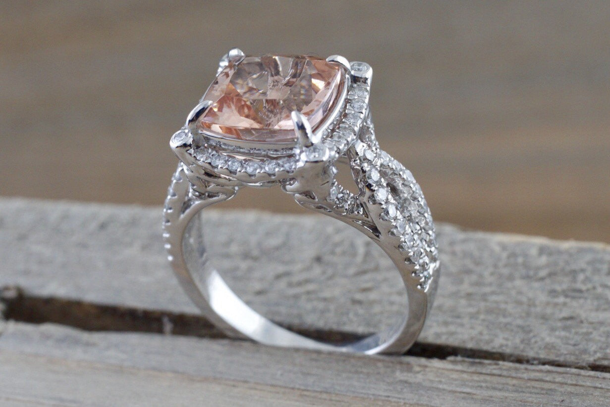 Cushion Morganite Solitaire Engagement Ring 18k Yellow Gold - The Emily  11x9mm