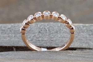 14k Rose Gold Diamond Vintage Milgrain Bezel Full Eternity Band Ring Wedding Engagement - Brilliant Facets
