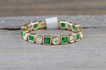 14k White Gold Princess Cut Emerald Diamond Vintage Antique Classic Band Ring