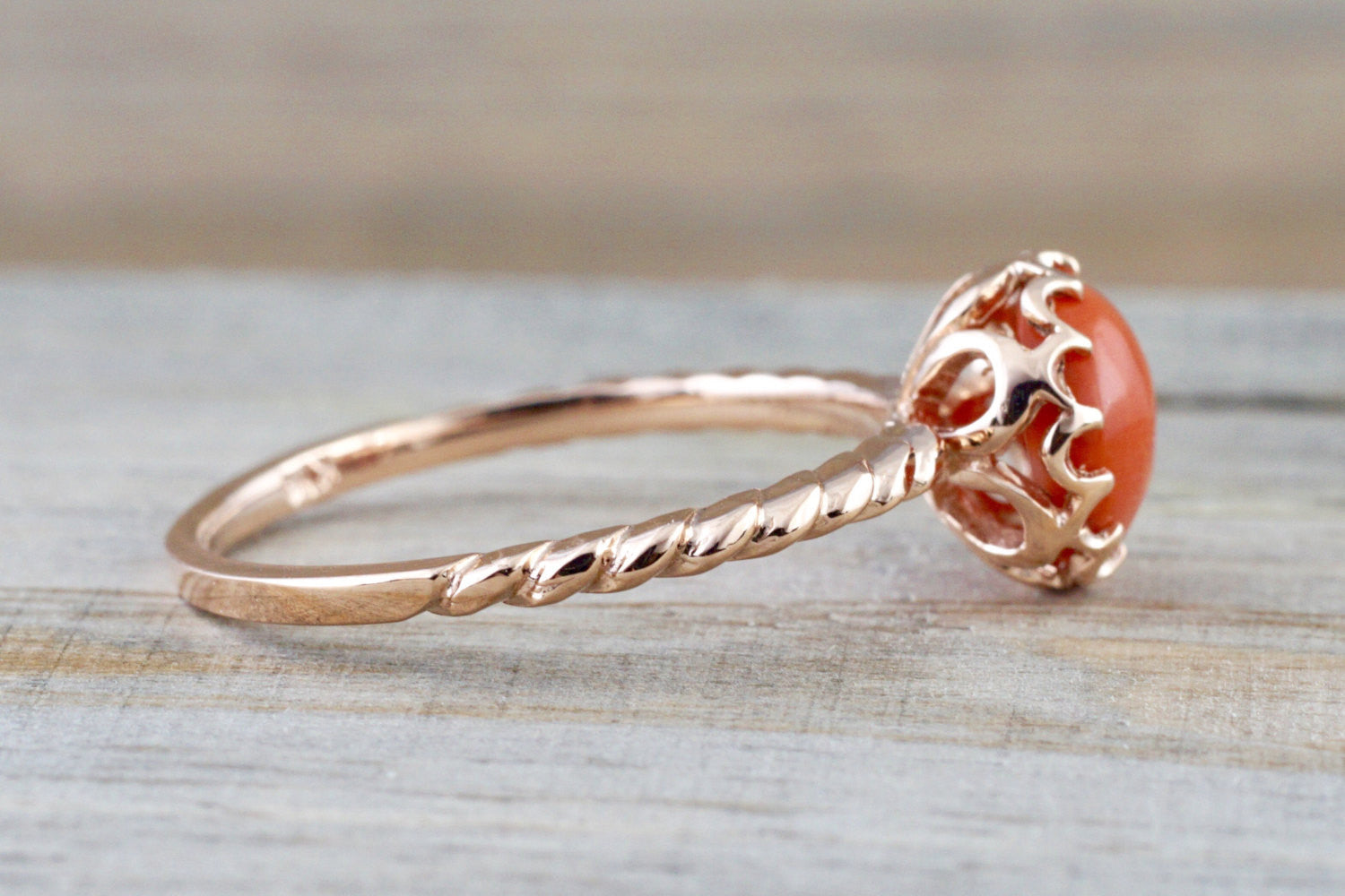 Mandi Coral 14k Rose Gold Round Engagement Promise Ring Anniversary Wedding Crown