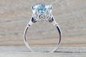 14k White Gold 11x9mm Oval Aquamarine And Diamonds - Brilliant Facets