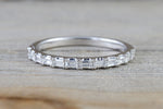 14k White Gold Dainty Thin Baguette Cut Rectangle Diamond Band Stackable Design Classic - Brilliant Facets