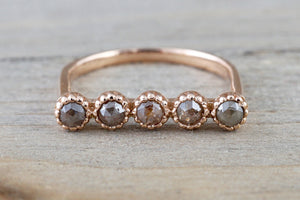 14kt Rose Gold Rose Cut Diamond Ring Band Square Design Engagement Stack Dainty