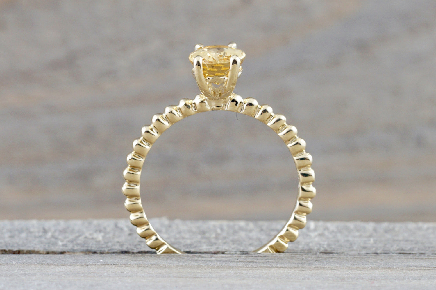 14k Yellow Gold Oval Imperial Topaz Engagement Ring Rope Bead Vintage Stackable
