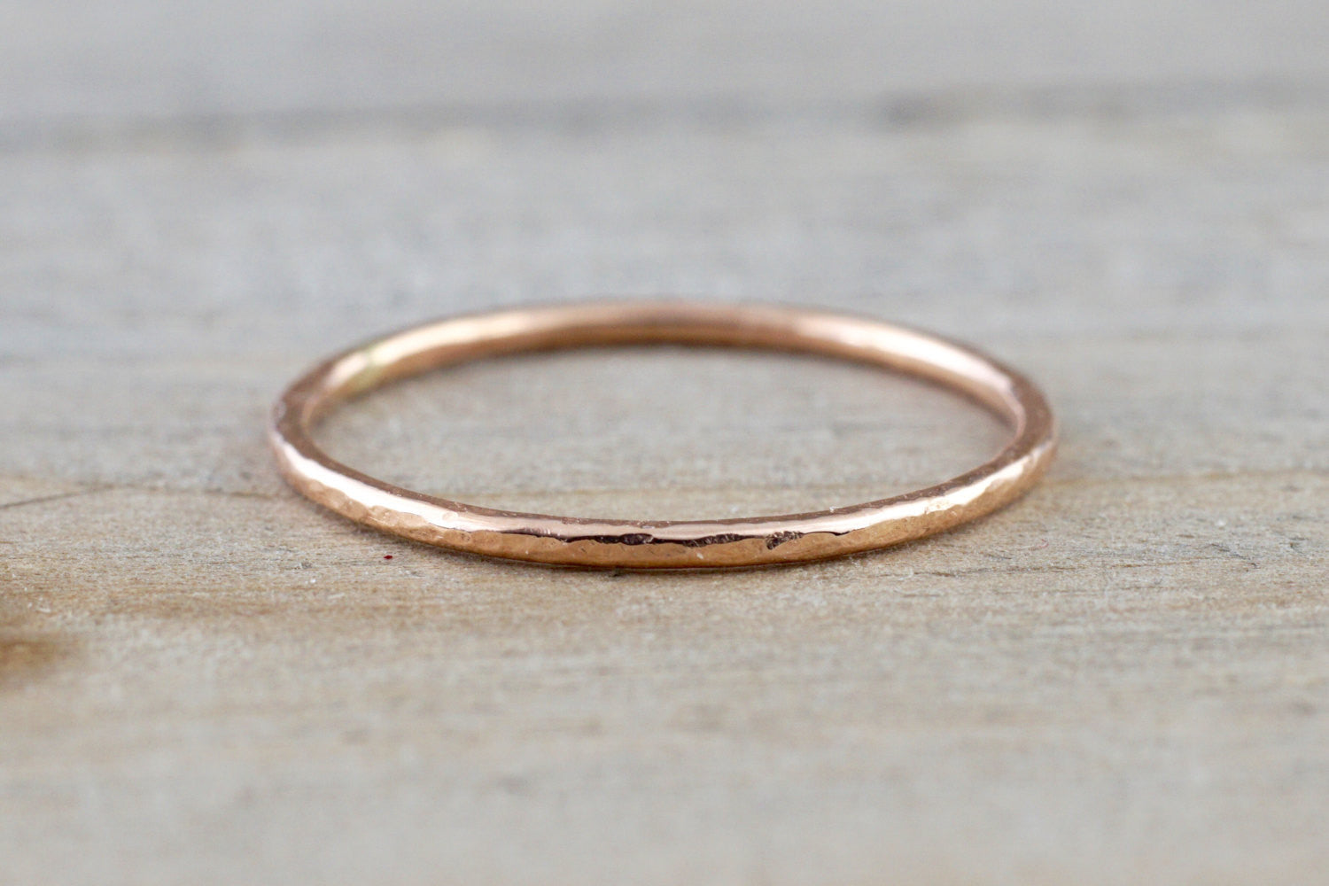 14k Solid Rose Gold Thin Hammered Dainty Polish Band Promise Anniversary Fashion Ring 0.9mm - Brilliant Facets