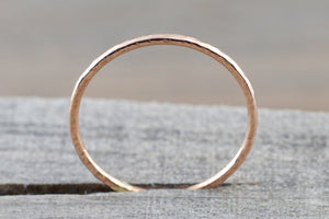 14k Solid Rose Gold Thin Hammered Dainty Polish Band Promise Anniversary Fashion Ring 0.9mm - Brilliant Facets