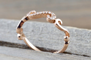 14k Rose Gold Diamond Pave Ring Band Promise Anniversary Rope - Brilliant Facets