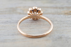 14k Rose Gold Round White Sapphire Diamond Halo Engagement Ring Band Floral Flower - Brilliant Facets