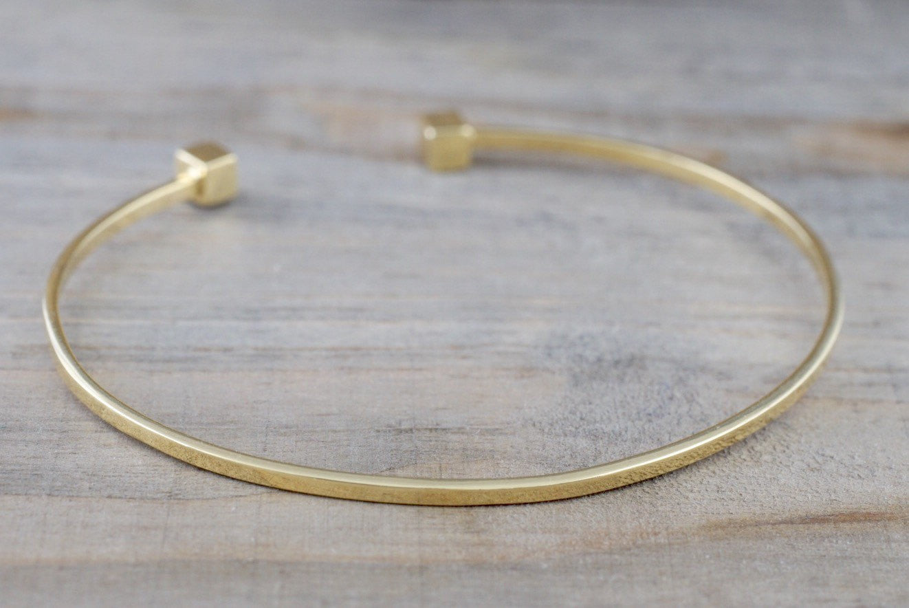 14k Solid Gold Open Cuff Bangle Bracelet with 5mm Gold Beads - Unisex  Jewelry Gift - Personalized Bracelet for Men and Women - Great for Couples
