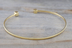 14k Solid Yellow Gold Square Charm Bracelet Dainty Love Gift Fashion Open Cuff Bangle - Brilliant Facets