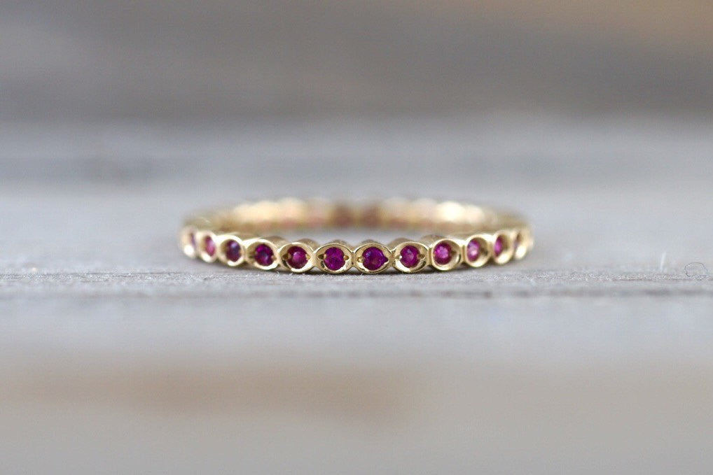 14k Yellow Gold Ruby Bezel Vintage Bezel Full Eternity Band Ring Anniversary