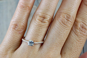 14k Rose Gold Solitaire Cushion Moissanite Diamond Engagement Promise Ring Charles & Colvard 4.5mm - Brilliant Facets
