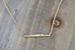 14k Yellow Gold  Diamond Micro Pave Bar Necklace Baguette Invisible Dainty Pendant Charm